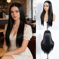NOBLE 24 Inch13X6 Synthetic Lace Front Wig Jet Black Straight Natural Hairline Heat Resistant Glueless For Brazilian White Women