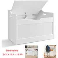Wooden Storage Chest Blanket Box | Storage Bench Chest | Large Wooden Trunk with Safety Hinge and Lid | White Toy Box