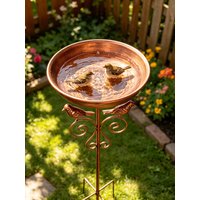 A Vintage Copper-Colored Iron Bird Bath and Feeder, Dual-Purpose, Rust-Proof for Outdoor Use, with 5 Stable Legs, Garden and Yard Decoration, Bird Drinking and Bathing Station, Easy to Clean, Classic