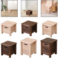 Solid Wooden Nordic Storage Square Stool with Drawer Entrance Hallway Change Shoes Bench Bedside Low Table Cabinet for Apartment