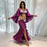 Belly Dance Performance Costume for Women 2024 New Style Navy Blue and Purple Rose Red Diamond Set Eastern Dance Set
