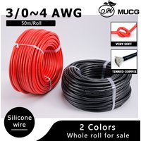 50m/roll High power Silicone wire Black Red Silicone cable UPS DC AC Electric extension cable 4AWG 2AWG 1AWG 50mm2 75mm2 95mm2