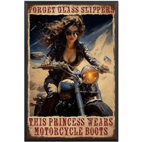 Aluminum Sign Vintage Art Tin Sign Forget Glass Slippers This Princess Wears Motorcycle Boots Tin Sign Vintage Art Wall Dec sign