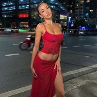 Two-piece Set Of Women's Sling Hip-covering Mesh Mid-skirt With Slits 2026 Summer Fashion Hot Diamond Design Short Vest Set