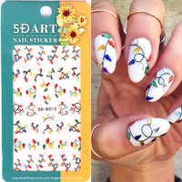 5D Embossed Christmas Nails Art Stickers Colorful Lights Self Adhesive Nails Decals Slider for Christmas Manicure Decorations
