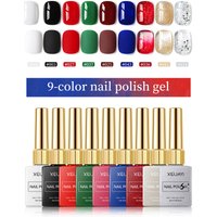 XEIJAYI 9PCS 15ml Red Black White Gel Nail Polish Set, Soak-Off UV LED Nail Gel, Long-Lasting Liquid Manicure Varnish