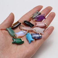 3 Pieces Natural Stone Charms Crystal Agate Fish Shaped Pendants for Jewelry Making DIY Necklace Accessories Supplies 12x18mm