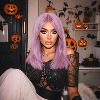 Pink Purple Short Bob Synthetic Wig for Women, Middle Part Straight Hair, Heat Resistant, Halloween Cosplay Daily Party Wig