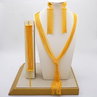 Fashion Charms Tassel Drop Earrings Sets Gold Color Dubai Necklace Earrings for Lady Ethioipian Jewelry African Indian Gifts