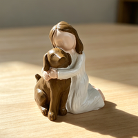 Minimalist Faceless Girl & Puppy Resin Statue Sweet Pet Figurine Decor for Windowsill Desk Farmhouse Interior Table Accent