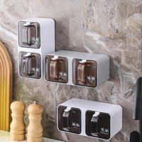 Wall-mounted Seasoning Box Spice Rack Sugar Bowl Salt Shaker Seasoning Container Spice Box With Spoons Kitchen Storage Organizer