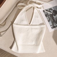 Women's Fashion French Beaded Halter Neck Knitted Vest Tie Knot Backless Top
