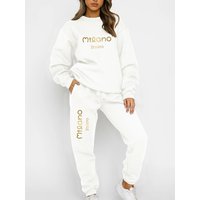 Autumn and Winter Essential Fleece-Lined Thickened Crewneck Sweatshirt Set, European and American Trendy Couple's Sweatshirt and Sweatpants Two-Piece Set, Women's Loose Oversize Sweatshirt + Long