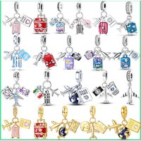 2026 Traveling Charms Bead 925 Sterling Silver Airplane Suitcase Passport Trip Pendants Fit Original Bracelet DIY Jewelry Gift
