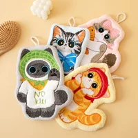 Cute Cat Hand Towel Coral Fleece Strong Water Absorption Bathroom Kerchief Thickened Hanging Style Washcloth Kitchen