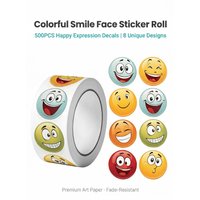 500Pcs/Roll Cute Funning Face Paste Sticker 2.5cm/1.0'' 16 Designs Decals Diy Adorn Gifts Suitable for Various Gift Packaging