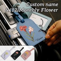 Customized Name Luggage Tag - Comes with Japanese Flower, Personalized PU Leather Luggage Tag, Customizable Luggage Tag