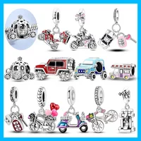 925 Sterling Silver Pink Motorcycle Charms Beads Fit Original Bracelets Bag Keychain Charms Beads Pendant Diy Women Jewelry Gift
