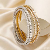 Yupsk 3/4MM Shiny Round Cubic Zirconia Stainless steel Elastic Bracelet for Women Men Fashion Waterproof Party Jewelry Gift
