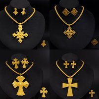 【Ten styles】Classic Golden Color Ethiopian Cross Jewelry Set Women Pendant Necklace Ring Earrings African Bridal Wedding Gifts