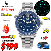 Watchdives WD007 V4 007 NTTD Mechanical Titanium Watch 42Mm Automatic SL3001 Sapphire 200M Waterproof Luxury Watches Man Gift image 4