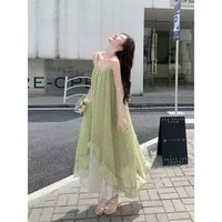French2025Printed summer patchwork new seaside strap vacation style irregular dress