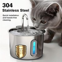 2.2L/74oz Stainless Steel Cat Water Fountain With LED Blue Light, Super Quiet Pump, Viewing Window And USB Port - Suitable For I