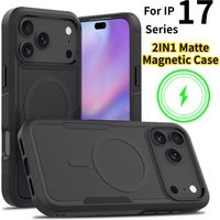Premium 2IN1 Heavy Armor Magnetic Charging Case for IPhone 17 Air 16 15 14 Plus 13 12 Pro Max Shockproof PC Matte Protect Cover