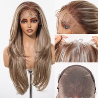 Long Straight Afro 13*6 Transparent Lace Frontal Synthetic Wigs Preplucked Brown Blonde Highlight Mixed Wig for Black Women Wig