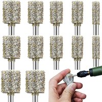 12pcs Diamond Grinding Head Burr Set 3mm Shank Rotary Tool 50 Grit Coarse Cylinder Grinding Bit for Stone Glass Wood