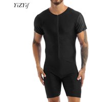 Mens One-piece Leotard Jumpsuit Pajamas Undershirts Male Short Sleeve Front Zipper Elastic Soft Boxer Briefs Bodysuit Swimwear
