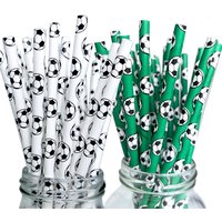 25/50/100Pcs Soccer Ball Paper Drinking Straws Football Party Straws Biodegradable Disposable Straws Soccer Themed Party Decors