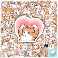 Kawaii Orange Cat Cartoon Stickers Vinyl Waterproof Decorative Decals for DIY Crafts Scrapbook Junk Journal Laptop Phone Bottle