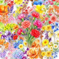 50 Pcs Beautiful Watercolor Floral Plant Stickers Pack Clear Waterproof Decorate Vase Cup Phone Window Fridge Storage Box Decals