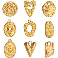 3pcs Stainless Steel Irregular Geometry Heart Charms For Jewelry Embossed Gold Color Plated DIY Earring Necklace Making Supplies