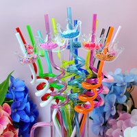 8-pack Crown-Shaped Straws: Reusable, food-grade plastic spiral straws, perfect for birthday party decorations