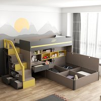 *Scandinavian Multifunctional Bedroom High and Low Mother Child Bed Double Decker Children Stair Bunk Bed for Kids With Closet