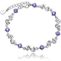 925 Sterling Silver Bracelet Jewelry White Purple Retro Wedding Shaped Cubic Zirconia Length 17CM+4CM