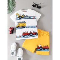 Cartoon Auto Grafik Kinder Sets Kurzarm T-Shirt Mode Anzug für Mädchen Tops Rundhals Kleinkind Jungen Kleidung Kind Sets