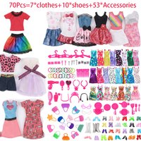 70Pcs Doll Accessories=7*Clothes+10*Shoes+53*Accessories Dresses Kitchenware Comb Bag Necklace For 30cm Doll Accessories Gifts
