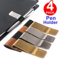 Handmade Leather Brass Stainless Steel Pen Holder Clip Journal Notebook Bookmark Paper Folder Writing Office Supplies Pen Loop