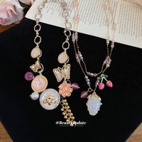 Crystal Bead Dripping Oil Flower Strawberry Sweet Cool Style Unique Niche Collarbone Chain Light Luxury High-End Accessories