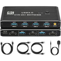 USB 3.0 KVM 4K@60Hz HDMI-compatible 2x1 Switch Box for 2 Computers Share One Monitor and 4 USB Devices for Keybord Mouse Printer
