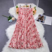 Women's Casual Elegant Party Workwear Skirt Pink Floral Print High Waist Pleated A Line Flowy Elastic Waist Maxi Skirt