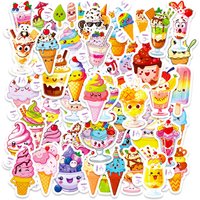 50PCS Cartoon Ice Cream Cute Doodle Stickers Easy Peel Kids DIY Fun Craft Student Notebook Tablet Decorative Sticker