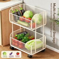 Vegetable Storage Rack Kitchen Vegetable Basket Storage Basket Household Floor-Standing Movable Fruit and Vegetable Storage Cart