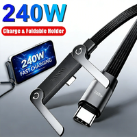 240W 2 in 1 USB To Type-C Cable Foldable Bracket Data Cable Type C Fast Charging Desk Holder Cord For Huawei Xiaomi17 16 Samsung