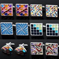 Moder Mens Coloful Pattern Square Cufflinks Pastel Sail Shaped Sleeve Button Birthday Anniversary Father's Day Pretty Gift