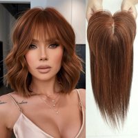 Auburn 14 Inch Silk Base Human Hair Topper 100% Remy Human Hair Topper Clip in Hairpiece for Women Thin Skin Top Hair Extensions image 4