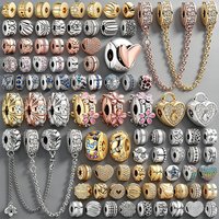 NEW 925 Silver Clips Charms for Bracelet DIY Jewelry Making Flower Heart Safety Chain CZ Spacer Beads for Women Jewelry Gift